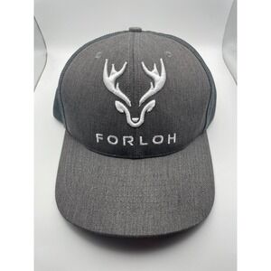 FORLOH Grey Trucker Hat Snapback Mesh Back Deer Antler Logo Made in USA OSFA